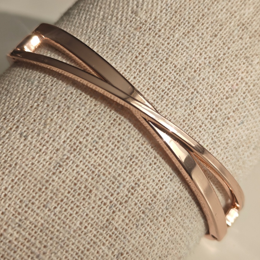 Anne Klein Rose Gold Tone Crossover X Bangle Bracelet Cuff Hinged New Metallic